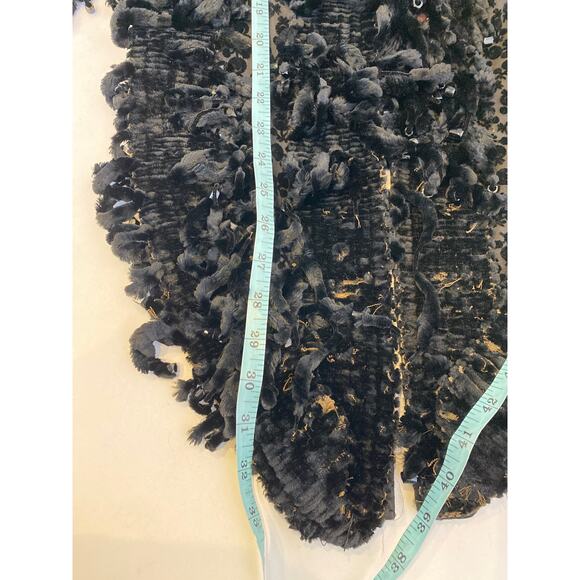 Black Chenille Velvet Beaded Shawl Vintage OS Soft Costume Lined Women’s Fancy - Picture 13 of 13